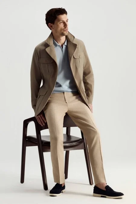 Taş Rengi Dört Cep İnce Mont