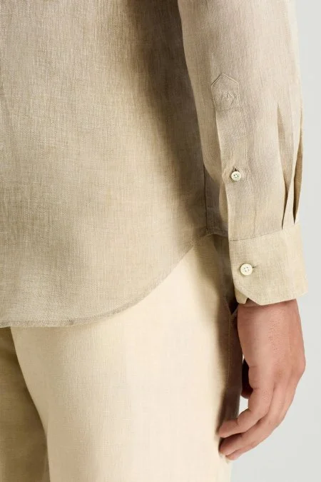 Taş Rengi Saf Keten Spor Gömlek