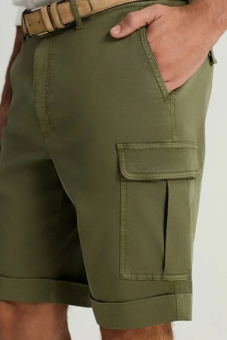 Tencel Kumaş Haki Kargo Şort