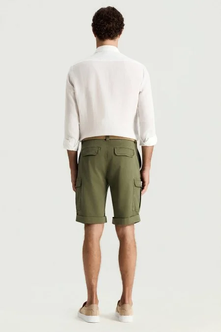 Tencel Kumaş Haki Kargo Şort