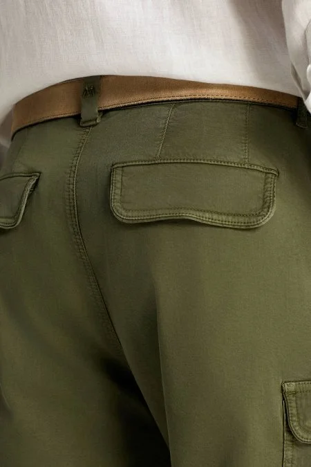 Tencel Kumaş Haki Kargo Şort