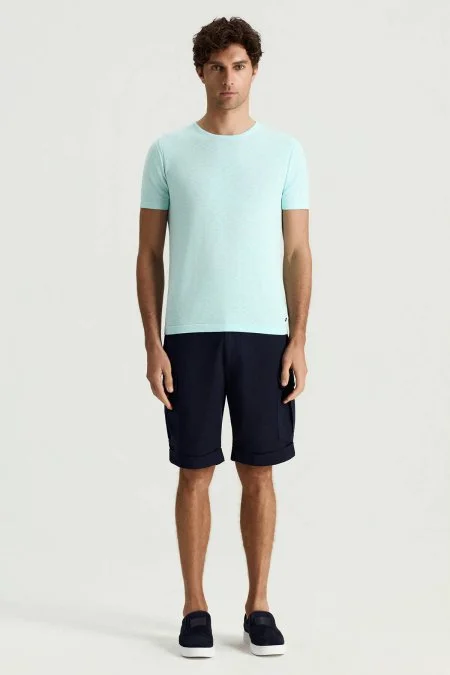 Tencel Kumaş Lacivert Kargo Şort