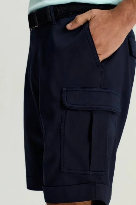 Tencel Kumaş Lacivert Kargo Şort