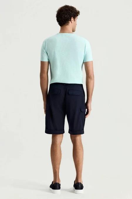 Tencel Kumaş Lacivert Kargo Şort