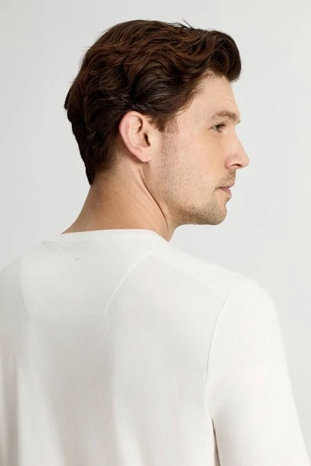 Supima Pamuk Bisiklet Yaka Tencel Beyaz T-Shirt