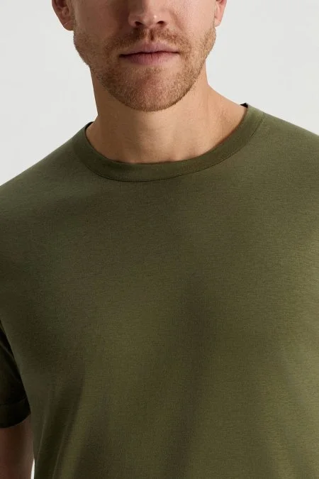 Supima Pamuk Bisiklet Yaka Tencel Haki T-Shirt