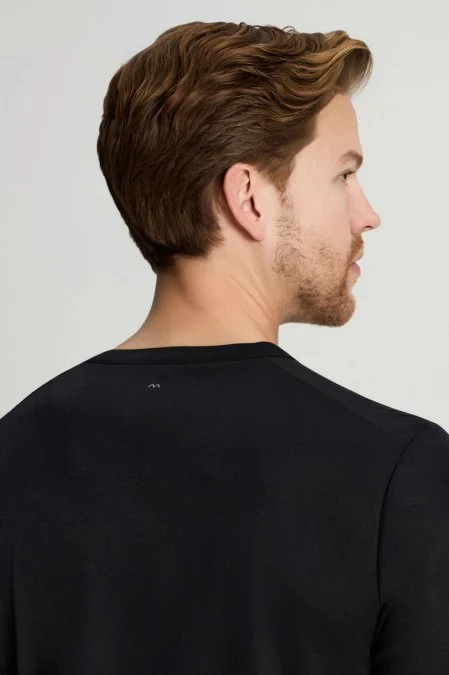 Supima Pamuk Bisiklet Yaka Tencel Siyah T-Shirt