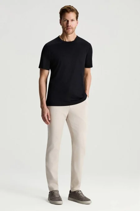 Supima Pamuk Bisiklet Yaka Tencel Siyah T-Shirt