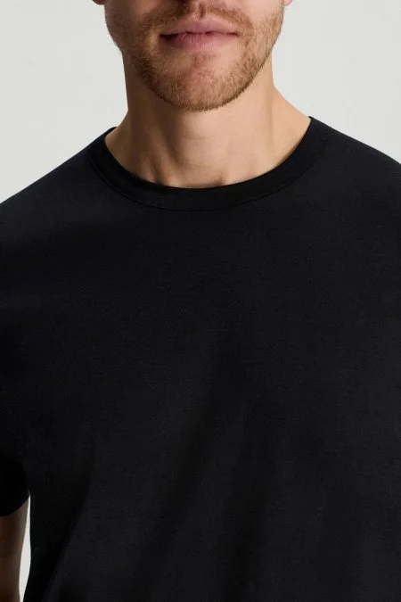Supima Pamuk Bisiklet Yaka Tencel Siyah T-Shirt