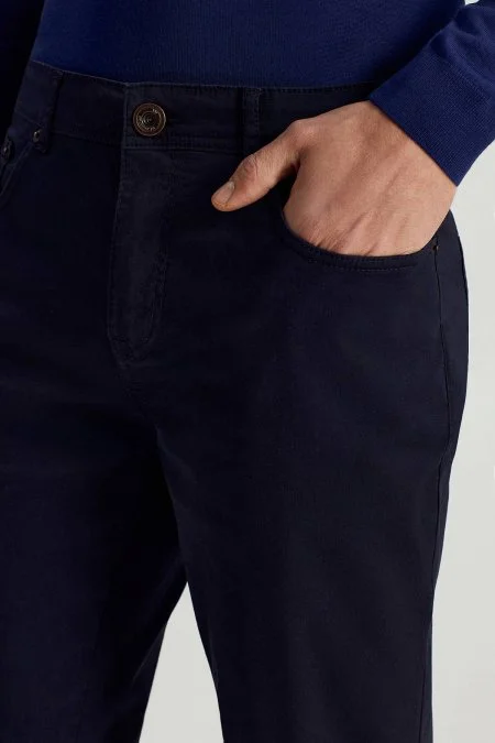 Saf Pamuk Slim Fit 5 Cep Lacivert Yazlık Chino Pantolon