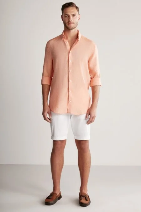 Turuncu Saf Keten Spor Gömlek