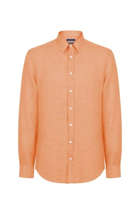 Turuncu Saf Keten Spor Gömlek