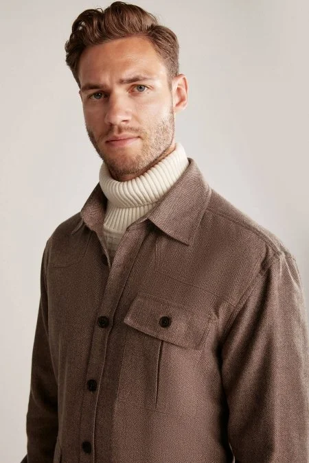 Tütün Rengi Cep Detaylı Saf Pamuk Ceket Gömlek