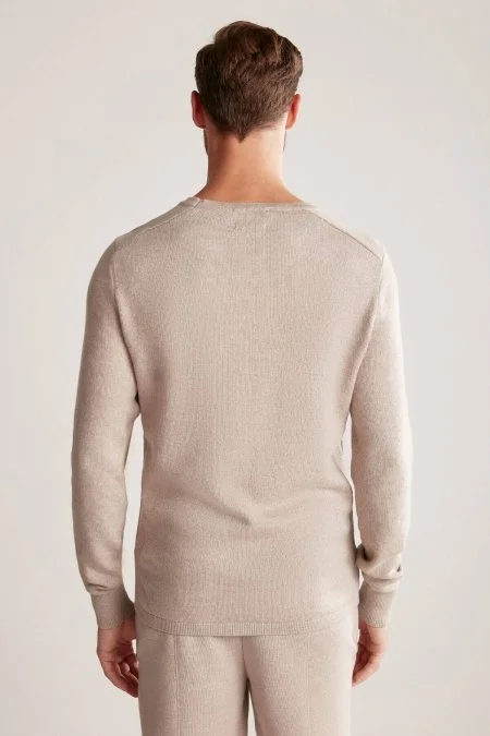 Üçgen Desen Camel Merino Yün Triko