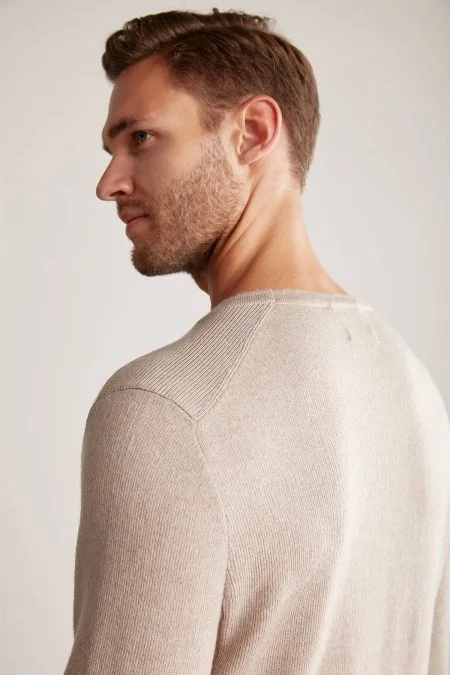 Üçgen Desen Camel Merino Yün Triko