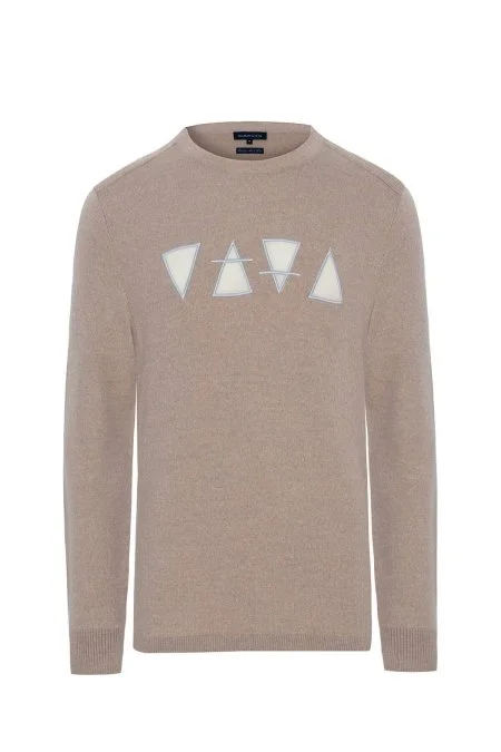 Üçgen Desen Camel Merino Yün Triko