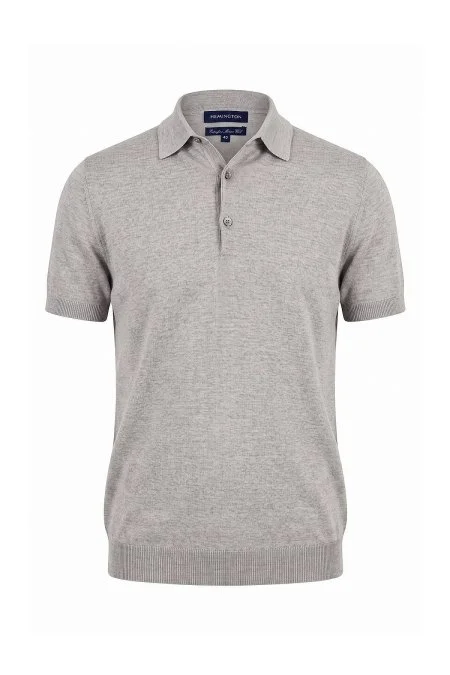 Ultrafine Merino Yünü Açık Gri Triko Polo
