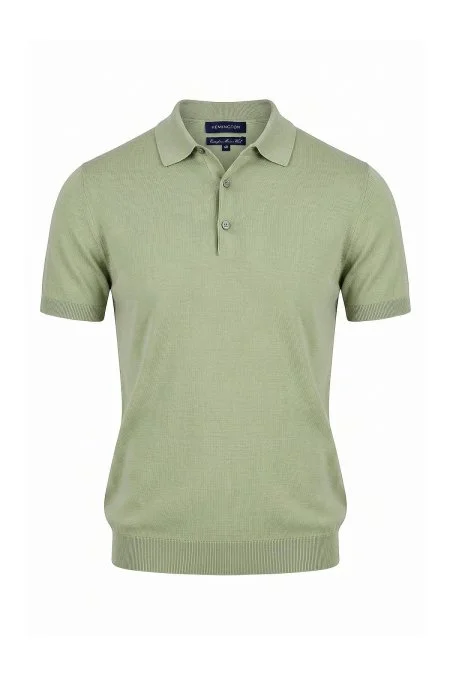 Ultrafine Merino Yünü Açık Yeşil Triko Polo