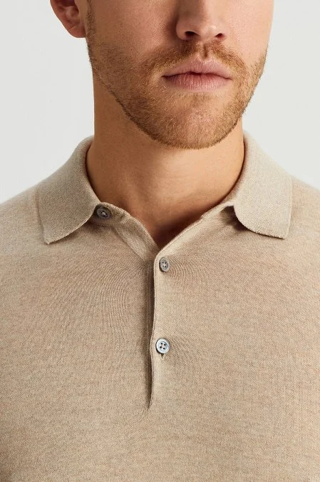 Ultrafine Merino Yünü Bej Triko Polo