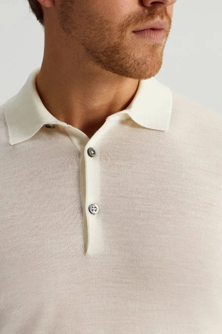 Ultrafine Merino Yünü Beyaz Triko Polo