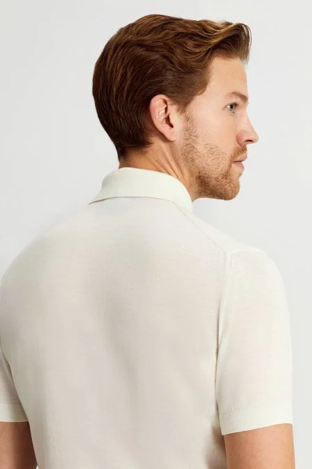 Ultrafine Merino Yünü Beyaz Triko Polo