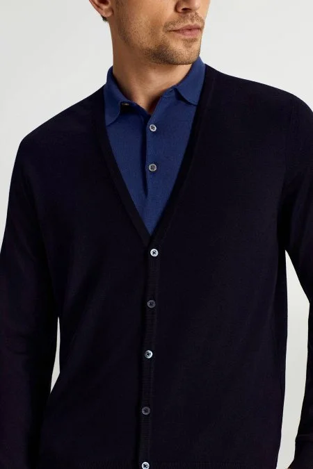 Ultrafine Merino Yünü Lacivert Triko Hırka