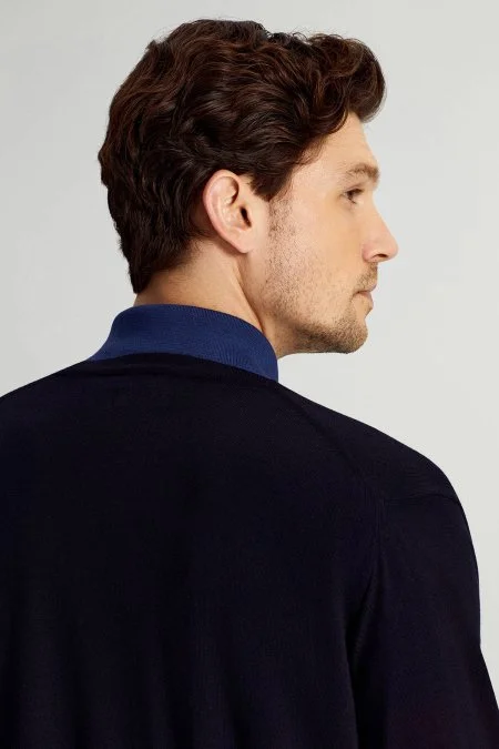 Ultrafine Merino Yünü Lacivert Triko Hırka