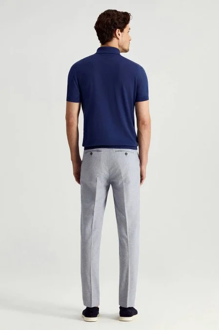 Ultrafine Merino Yünü Mavi Triko Polo