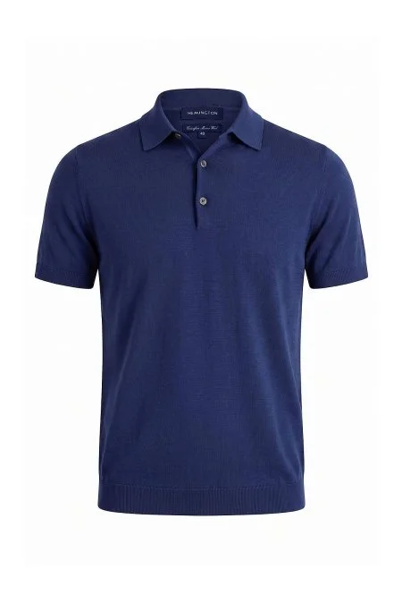 Ultrafine Merino Yünü Mavi Triko Polo