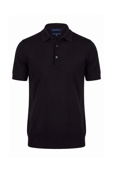 Ultrafine Merino Yünü Siyah Triko Polo