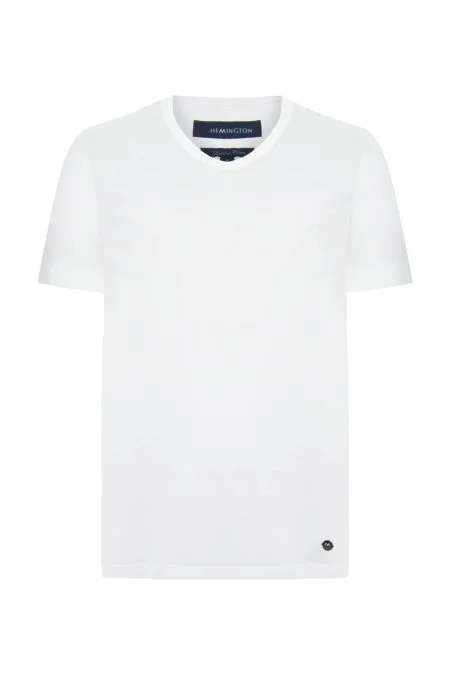 Beyaz V Yaka Basic T-Shirt