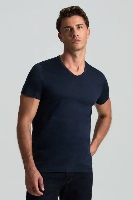 Lacivert V Yaka Basic T-Shirt Lacivert V Yaka Basic T-Shirt
