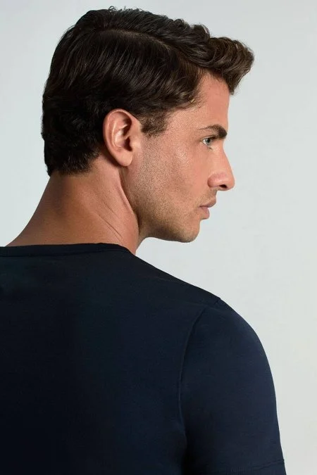 Lacivert V Yaka Basic T-Shirt