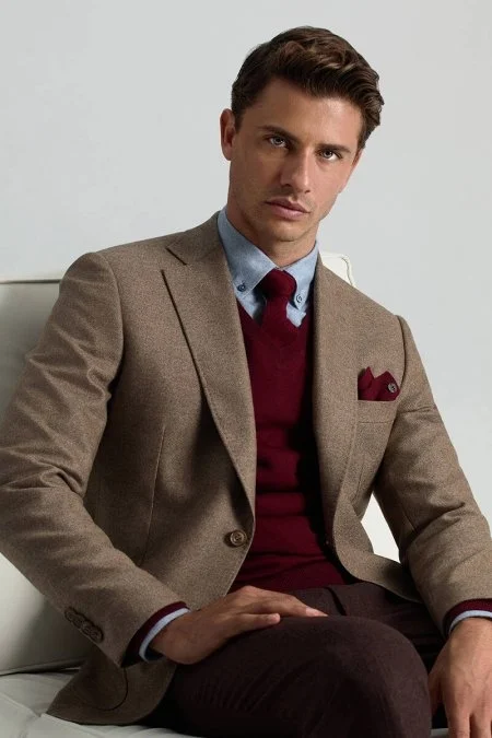 V Yaka Merino Yün Bordo Triko