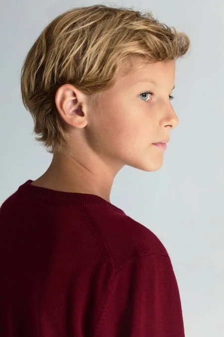 V Yaka Merino Yün Bordo Çocuk Triko