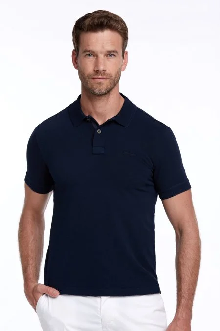 Vintage Görünümlü Polo Yaka Lacivert T-Shirt