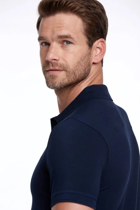 Vintage Görünümlü Polo Yaka Lacivert T-Shirt