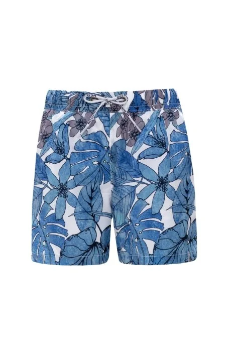 Yaprak Desen Gök Mavisi Quick Dry Çocuk Mayo