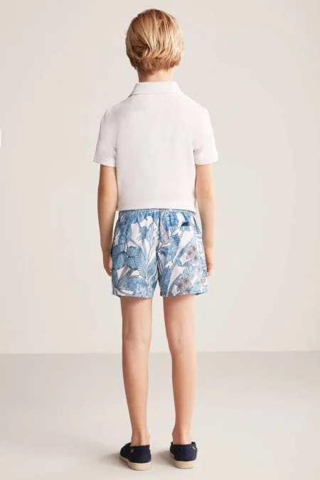 Yaprak Desen Gök Mavisi Quick Dry Çocuk Mayo