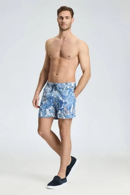 Yaprak Desen Gök Mavisi Quick Dry Mayo