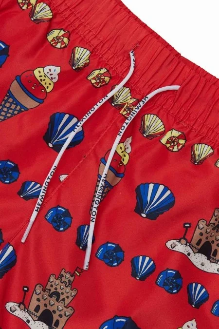 Yaz Desen Kırmızı Quick Dry Çocuk Mayo