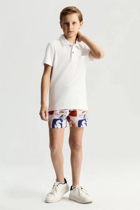 Yaz Desenli Turuncu Mavi Quick Dry Çocuk Mayo