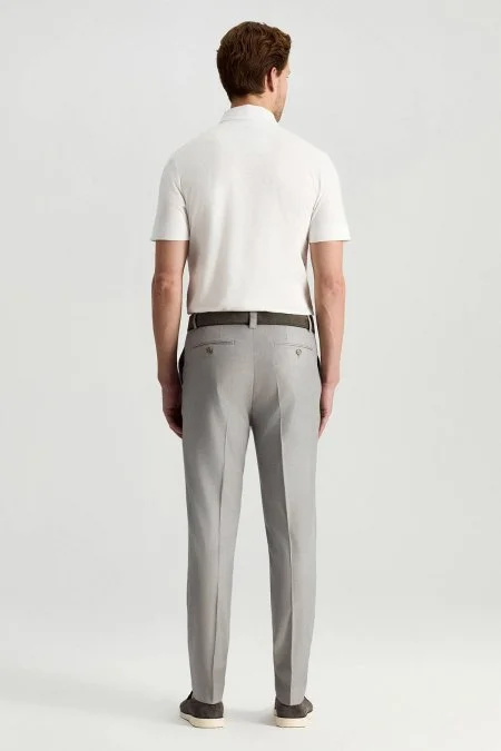 Yazlık İnce Yün Mikro Desenli Açık Gri Chino Pantolon