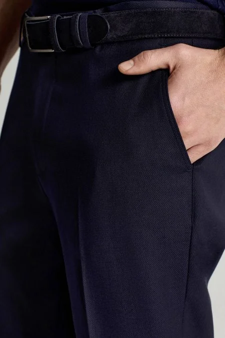 Yazlık İnce Yün Mikro Desenli Mavi Chino Pantolon