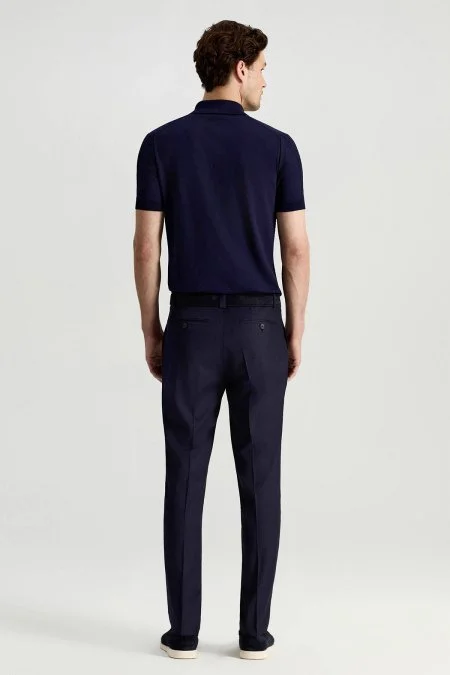 Yazlık İnce Yün Mikro Desenli Mavi Chino Pantolon