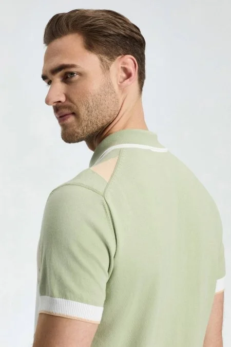 Yeşil Beyaz Baklava Desen Triko Polo