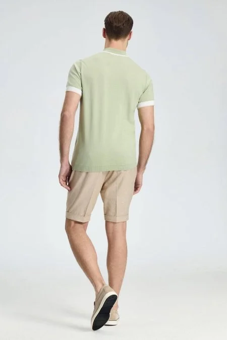 Yeşil Beyaz Baklava Desen Triko Polo