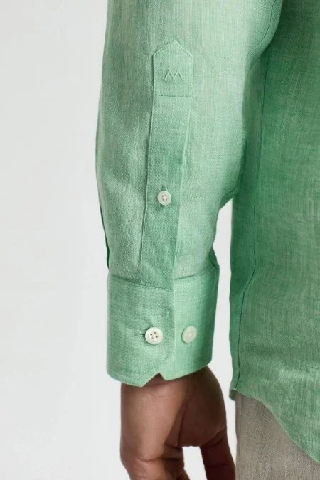 Yeşil Saf Keten Spor Gömlek