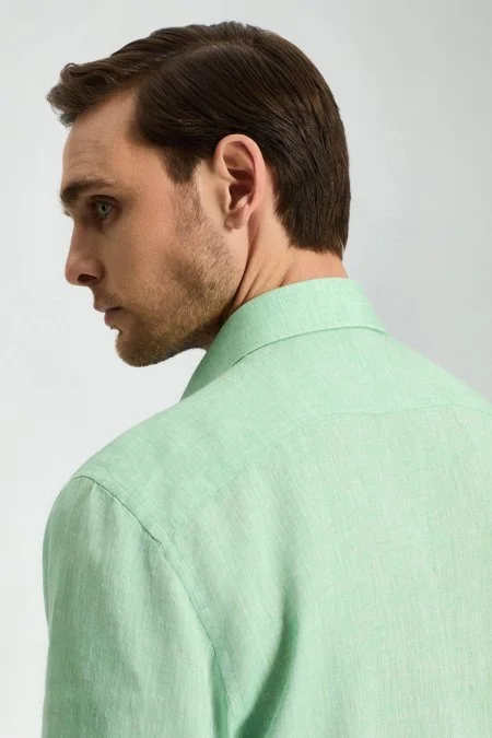 Yeşil Saf Keten Spor Gömlek