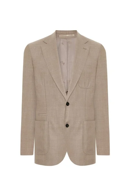 Yün-İpek-Keten Karışım Açık Bej Blazer Ceket